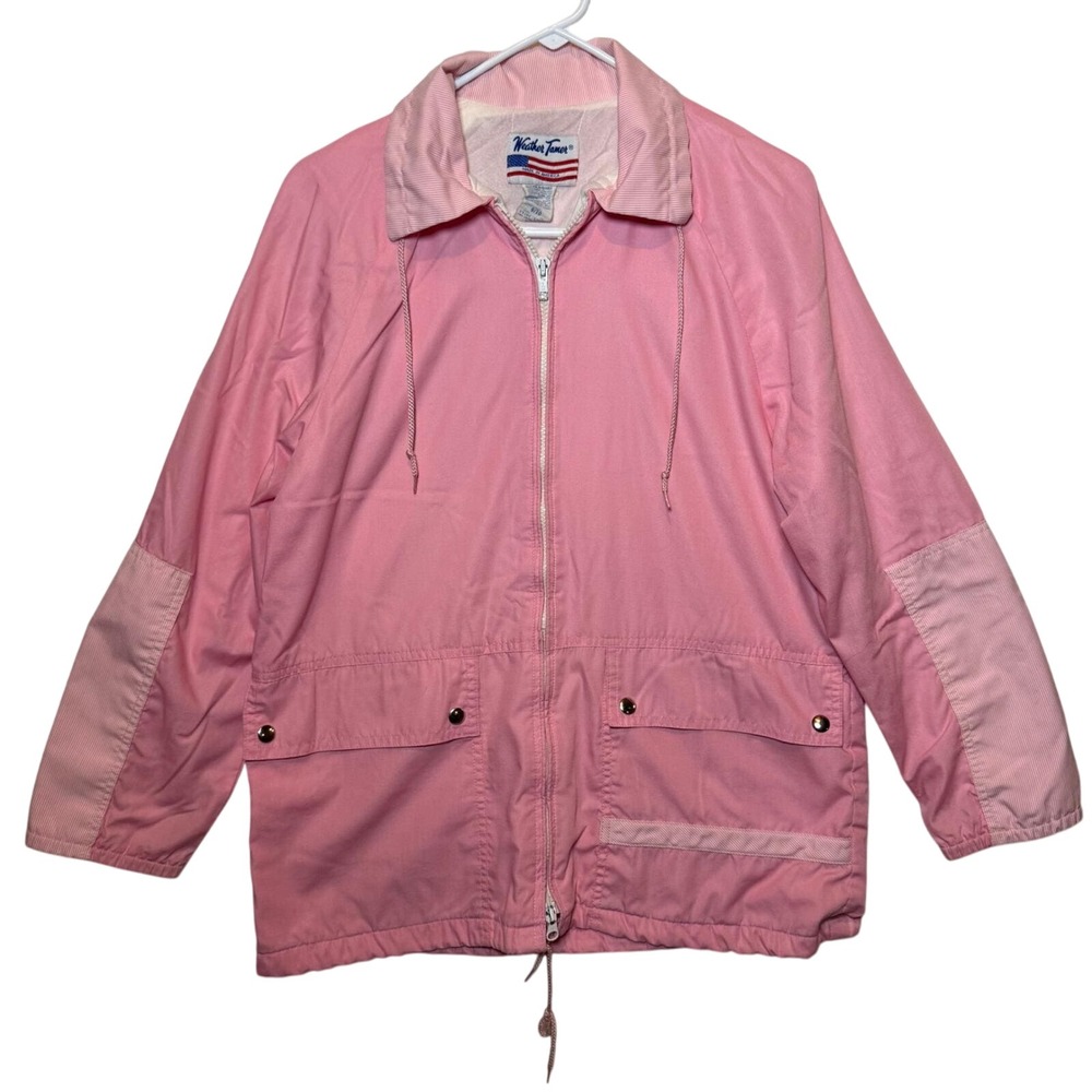 Vintage Weather Tamer Pink Spring Jacket Women's Size 9/10 Full Zip Pockets Coat